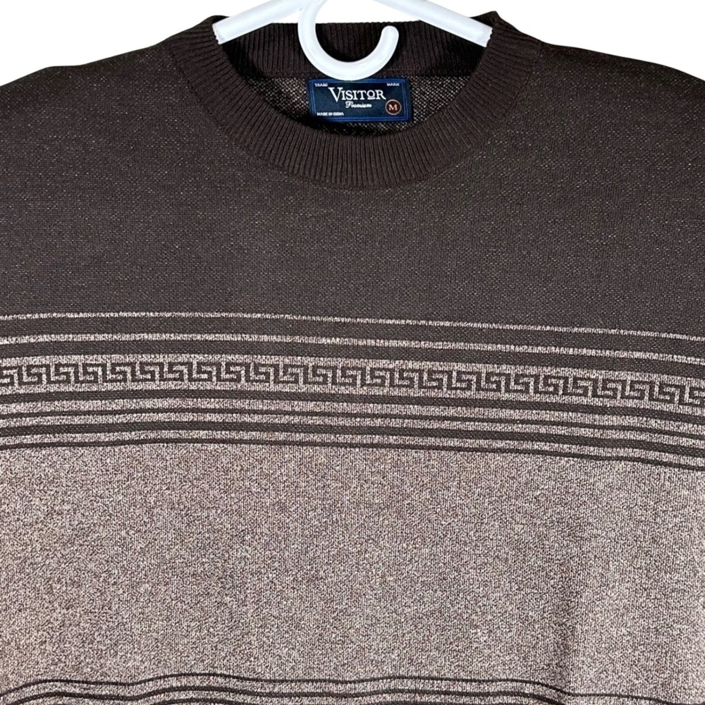 Visitor Premium Mens Brown Khaki Greek Key Crewneck Sweater VITF5SW35 Size M NEW
